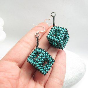 Hand stitched cube earrings
